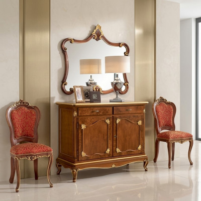 Buffet Commode Miroir Commode Tiroirs Bois Art Déco Design de Luxe Ensemble 2 pièces