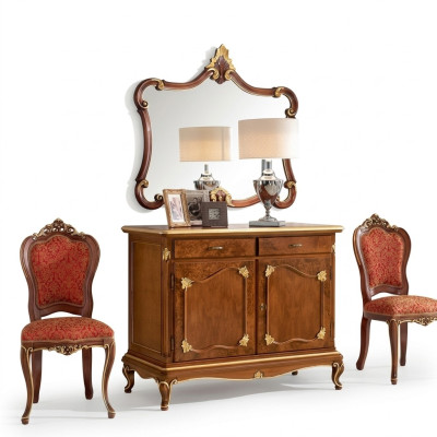 Buffet Commode Miroir Commode Tiroirs Bois Art Déco Design de Luxe Ensemble 2 pièces