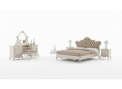 Ensemble de chambre de luxe Lit Tables de chevet Tabouret Coiffeuse Miroir Complet nouveau