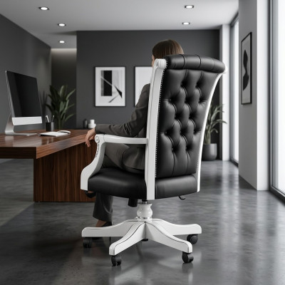 Chaise de bureau en bois Fauteuil de direction Chesterfield Meuble italien Chaise pivotante Fauteuil Chaise