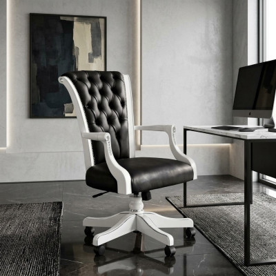 Chaise de bureau en bois Fauteuil de direction Chesterfield Meuble italien Chaise pivotante Fauteuil Chaise