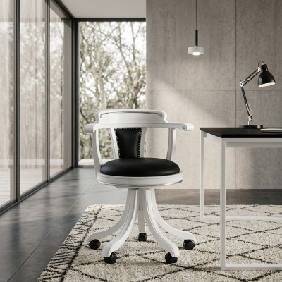 Chaise de bureau Chaise de direction en bois Chesterfield Mobilier italien Noir pivotant neuf