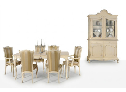 Ensemble de table de salle à manger avec 6 chaises de style luxueux. Groupe de 8 chaises avec vitrine.