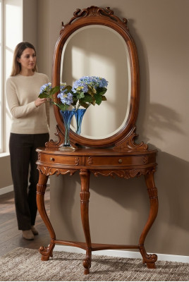 Ensemble de meubles italiens en 2 pièces, style de meubles StileElisa, table console en bois avec miroir, neuf.
