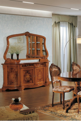 Commodes de Meubles Italiens Miroir Massif 2 pièces Commode Buffet Armoire en bois