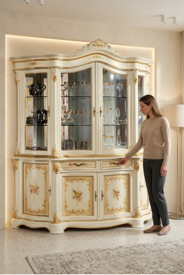 Vitrines Armoire en verre Vitrine de salon Buffet en bois Meuble italien Étagère