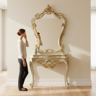 Table console Miroir Buffet en bois Ensembles de meubles italiens Style Elisa 2 pièces nouveau