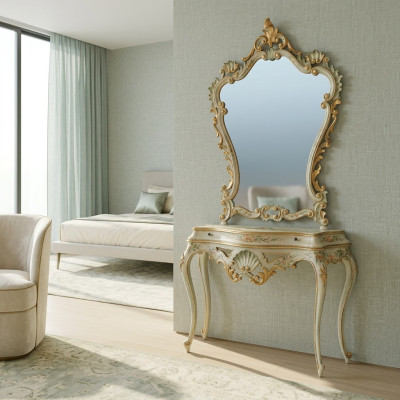 Table console Miroir Buffet en bois Ensembles de meubles italiens Style Elisa 2 pièces nouveau