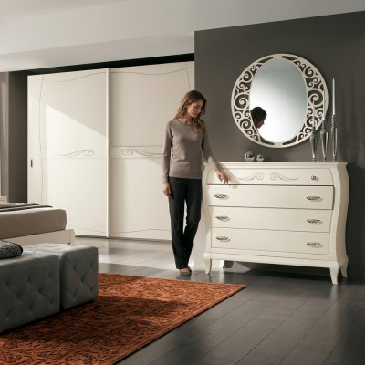 Bahut Commode avec Miroir Buffets Bois Commodes Meubles 2 pièces Blanc Italie