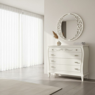 Bahut Commode avec Miroir Buffets Bois Commodes Meubles 2 pièces Blanc Italie