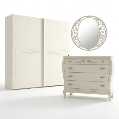 Bahut Commode avec Miroir Buffets Bois Commodes Meubles 2 pièces Blanc Italie