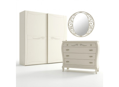 Bahut Commode avec Miroir Buffets Bois Commodes Meubles 2 pièces Blanc Italie