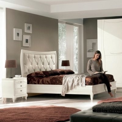 Lit Chambre Ensemble Lit 2x Table de chevet Bois Classique Mobilier italien 3 pièces