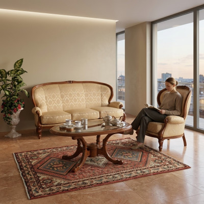 Ensemble de canapé classique Canapé Fauteuil Table basse Meubles italiens 3 pièces.