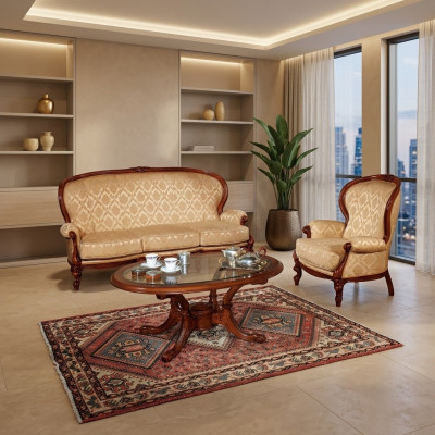 Ensemble de canapé classique Canapé Fauteuil Table basse Meubles italiens 3 pièces.