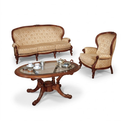 Ensemble de canapé classique Canapé Fauteuil Table basse Meubles italiens 3 pièces.