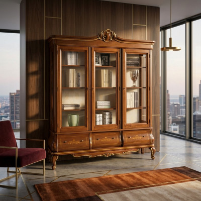 Vitrine Armoire Livres Étagère Buffet Mobilier Classique Italien Étagères Bois