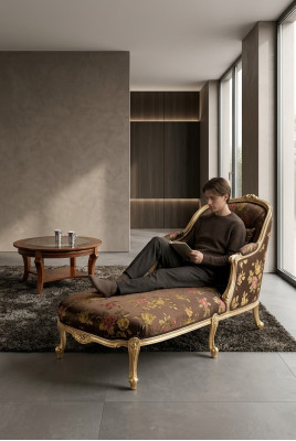 Chaise longue classique + Table basse Lounger Gold Flowers Mobilier italien Table