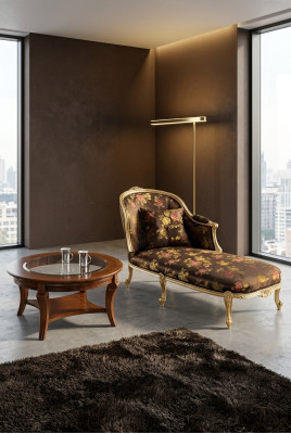Chaise longue classique + Table basse Lounger Gold Flowers Mobilier italien Table