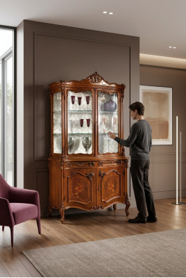 Vitrine Salle à manger Buffet En bois massif Armoires Mobilier italien Vitrine en verre Armoire neuve
