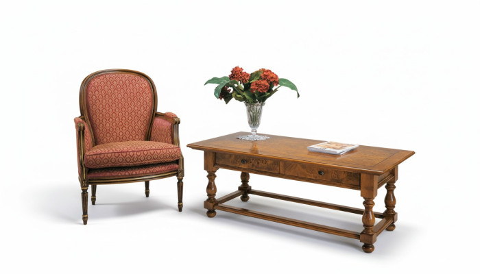 Fauteuil avec table d'appoint Mobilier de style ancien Table et fauteuil en bois massif Ensemble de 2 pièces neuf