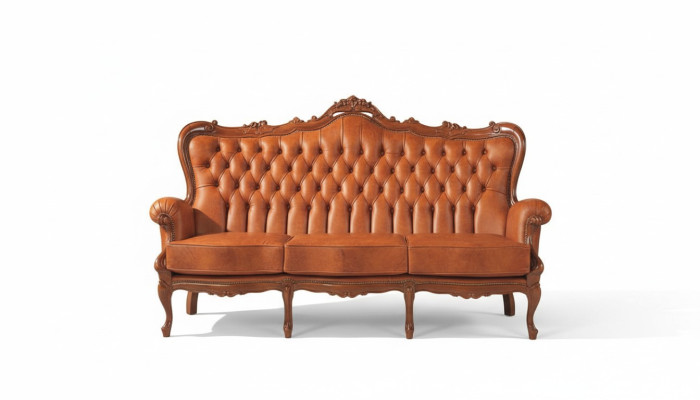 Canapé 3 places de luxe en cuir brun de style Art déco.