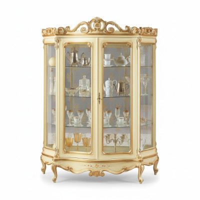 Vitrine en verre avec des sculptures artistiques et un design élégant
