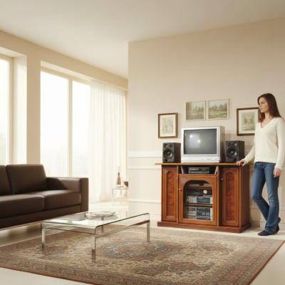 Armoire TV marron de luxe Buffet commode Mobilier de salle de séjour Armoires Étagères en bois