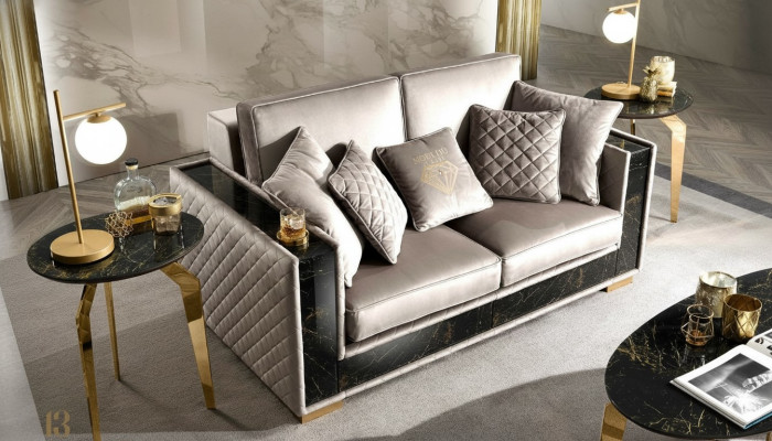 Canapé 2 places Design moderne Tissu d'ameublement Canapés Siège Mobilier Paysage vivant Gris