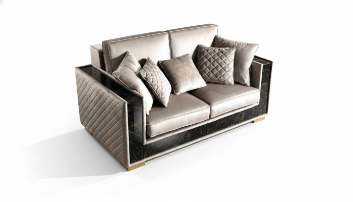 Canapé 2 places Design moderne Tissu d'ameublement Canapés Siège Mobilier Paysage vivant Gris