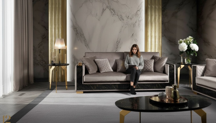 Canapé de luxe 3 places Design moderne Tissus d'ameublement Sièges de canapés en Italie Mobilier italien