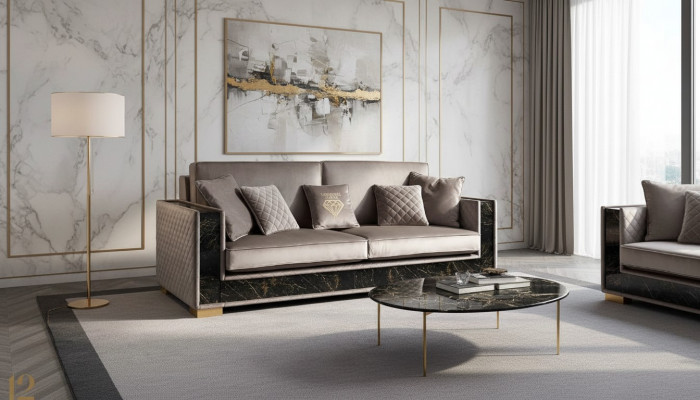 Canapé de luxe 3 places Design moderne Tissus d'ameublement Sièges de canapés en Italie Mobilier italien