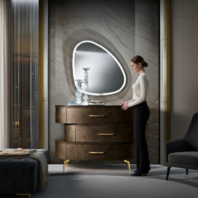 Commode avec miroir Commodes Chambre Armoire à vêtements Bois Design moderne Ensemble marron