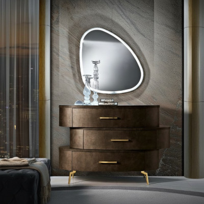Commode avec miroir Commodes Chambre Armoire à vêtements Bois Design moderne Ensemble marron