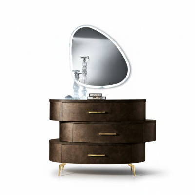 Commode avec miroir Commodes Chambre Armoire à vêtements Bois Design moderne Ensemble marron