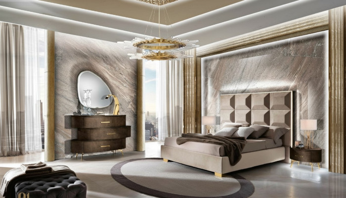Luxueux ensemble de 5 pièces. Chambre Lit Table de chevet Commode Miroir Suite Double neuf
