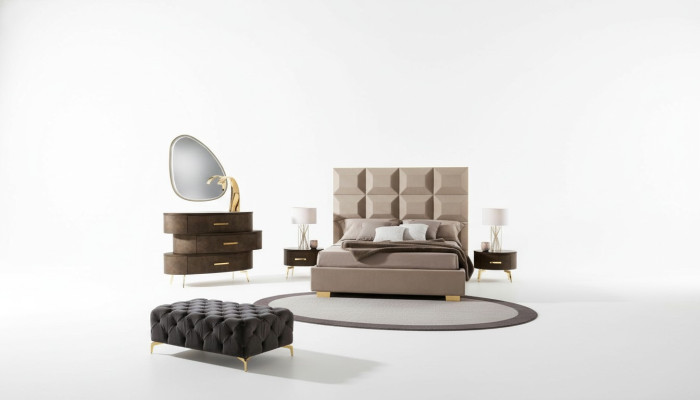Luxueux ensemble de 5 pièces. Chambre Lit Table de chevet Commode Miroir Suite Double neuf