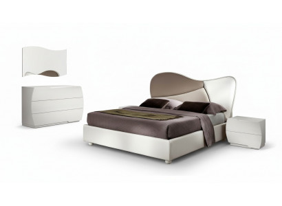 Chambre Lit Table de chevet Commode Miroir Suite Blanche Moderne Luxueuse Ensemble 5 pièces