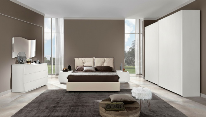 Ensemble de luxe 6 pièces. Chambre à coucher Lit Table de chevet Commode Miroir Armoire Bois