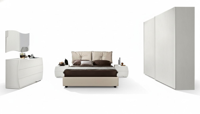 Ensemble de luxe 6 pièces. Chambre à coucher Lit Table de chevet Commode Miroir Armoire Bois