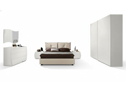 Ensemble de luxe 6 pièces. Chambre à coucher Lit Table de chevet Commode Miroir Armoire Bois