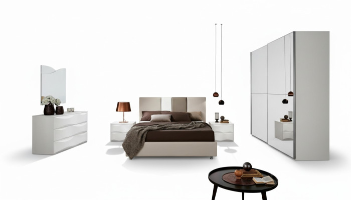 Suite Set 6 pièces Chambre Lit Table de chevet Commode Miroir Armoire