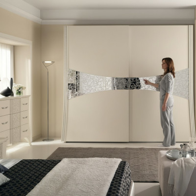 Armoire avec portes coulissantes Chambre en bois Armoire Armoires neuves Miroir