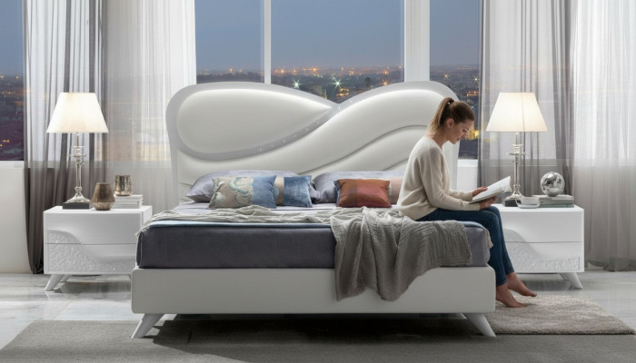 Lit double Lit cadre de lit Cadre de lit blanc Double Moderne Luxe Style Italie nouveau