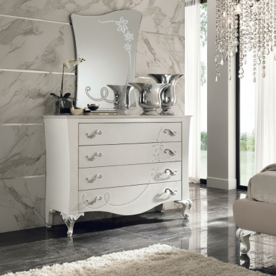 Une commode avec miroir en bois dans un style moderne pour la chambre.