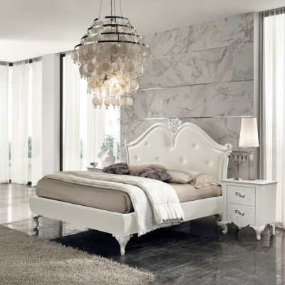 Lit de luxe, lits classiques, cadre de lit double, lit double moderne, lit double moderne blanc.