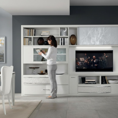 Unité murale Meuble TV Armoire murale Buffet Télévision Commode en bois Design Mobilier moderne neuf