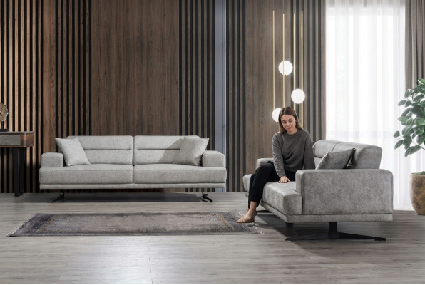 Ensemble de canapés 3+3 places en cuir avec design moderne.