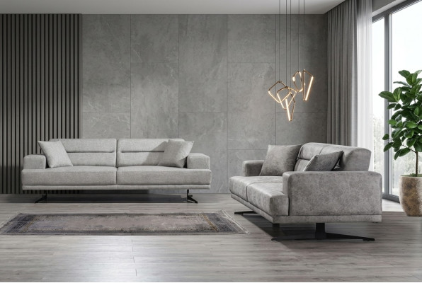 Ensemble de canapés 3+3 places en cuir avec design moderne.