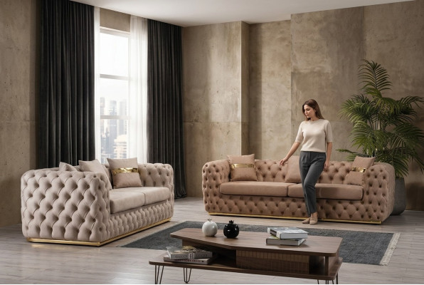 Ensemble de canapés rembourrés 3+3 places Chesterfield Suite de luxe en cuir.